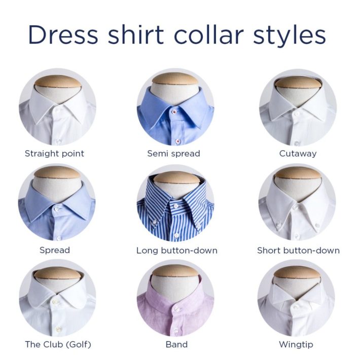 Types of men's dress shirt collars