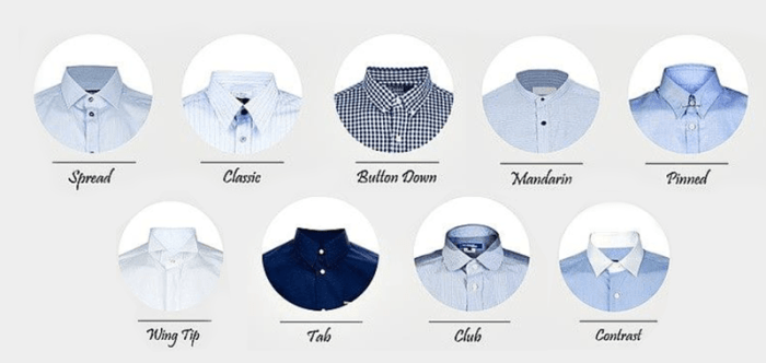 Types of men's dress shirt collars